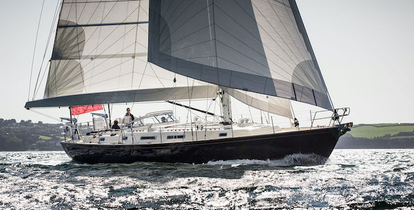 Rustler 57 sailboat under sail