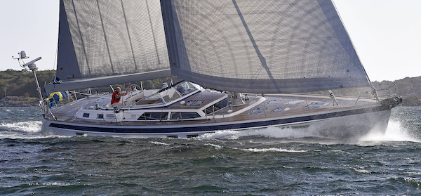 Hallberg rassy 64 sailboat under sail
