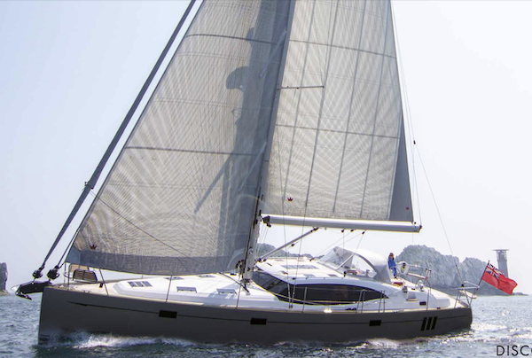 Discovery 48 sailboat under sail