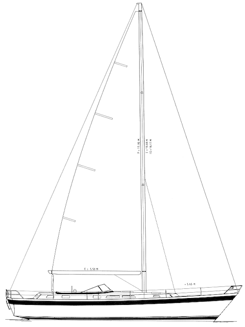 Hallberg rassy 45 sailboat under sail