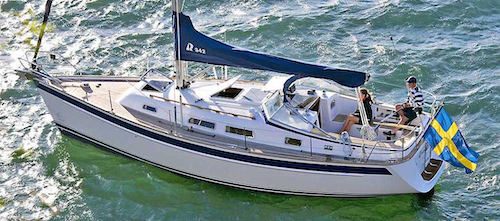 Hallberg rassy 342 sailboat under sail