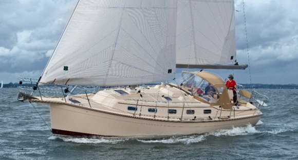 Island packet 360 sailboat under sail