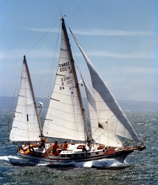 Three seas 45 sailboat under sail