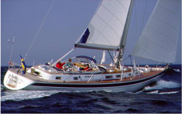 Hallberg rassy 53 sailboat under sail