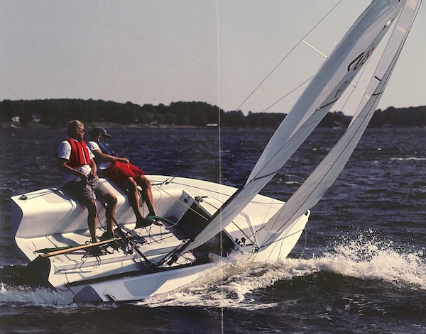 Front runner sailboat under sail
