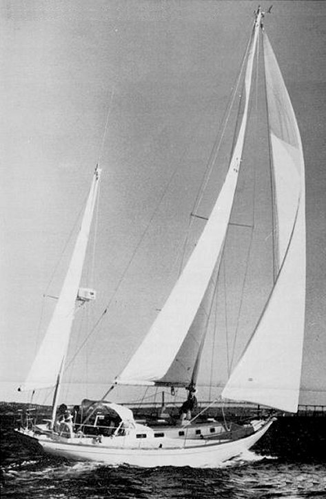 Block island 40 sailboat under sail