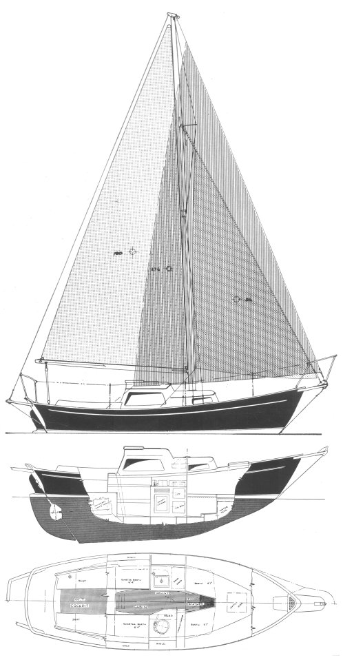 Blue water 24 sailboat under sail