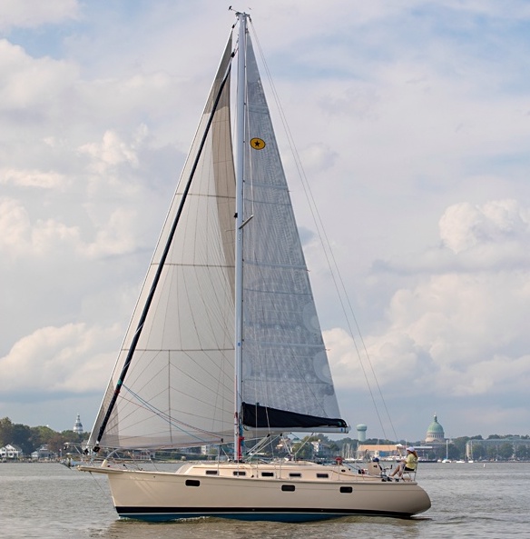 Island packet 349 sailboat under sail