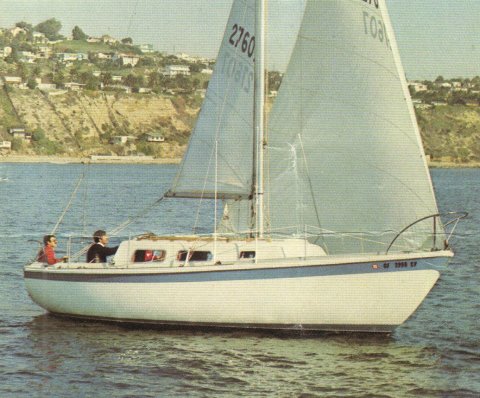 Cal 29 sailboat under sail