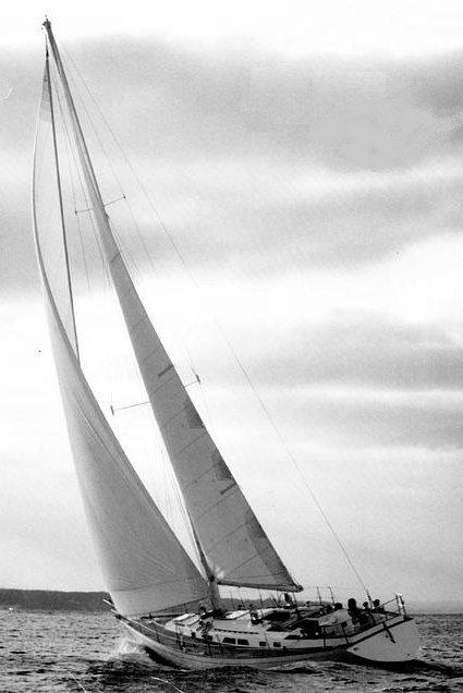 Cambria 44 sailboat under sail