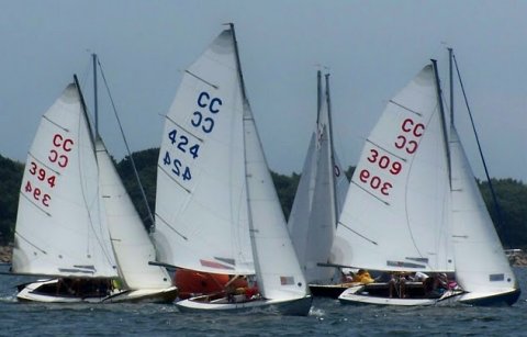 Cape cod knockabout sailboat under sail