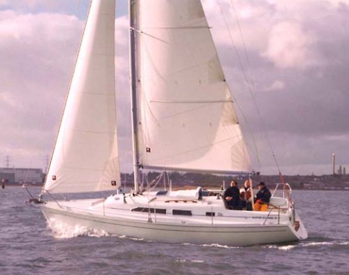 Channel 31 hunter sailboat under sail