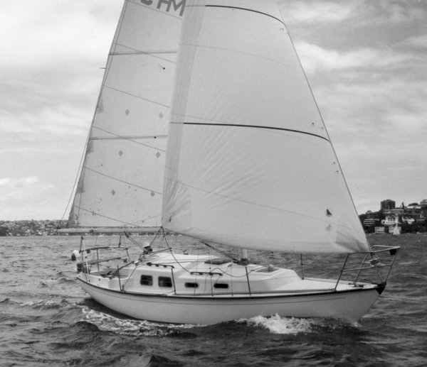 Compass 28 sailboat under sail
