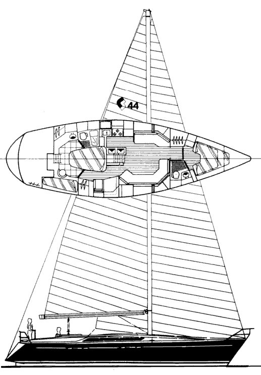 Cs 44 sailboat under sail