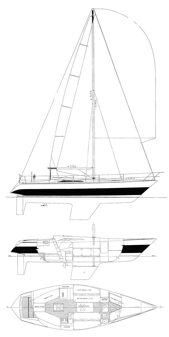 Defender 35 sailboat under sail