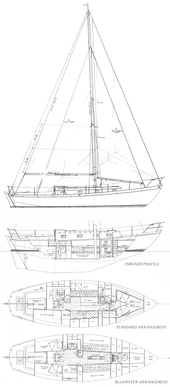 Departure 35 sailboat under sail