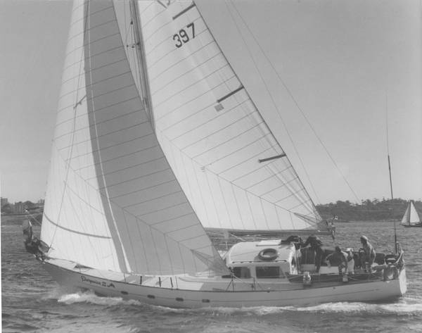 Discovery 47 sailboat under sail