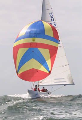 Dragon int sailboat under sail
