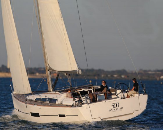 Dufour 500 grand large sailboat under sail