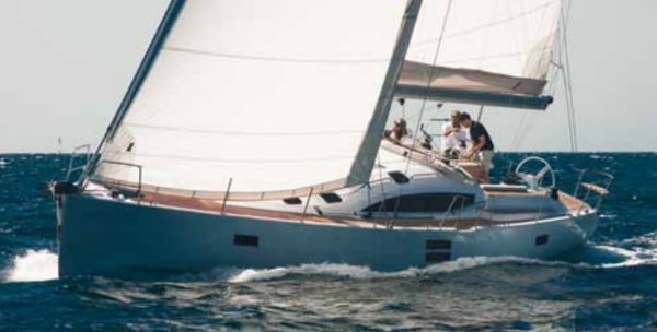 Elan impression 494 sailboat under sail