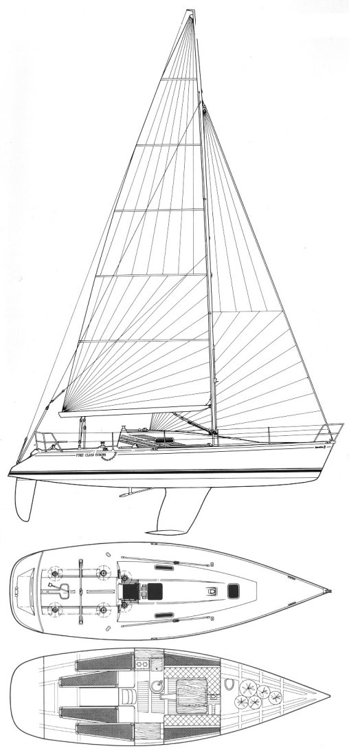 First class Europe Beneteau sailboat under sail