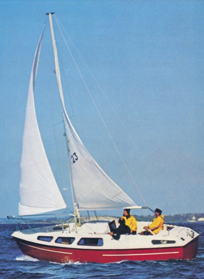 Flying tramp sailboat under sail