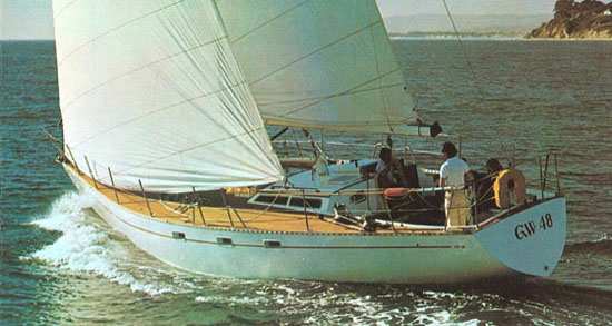 Golden wave 48 sailboat under sail