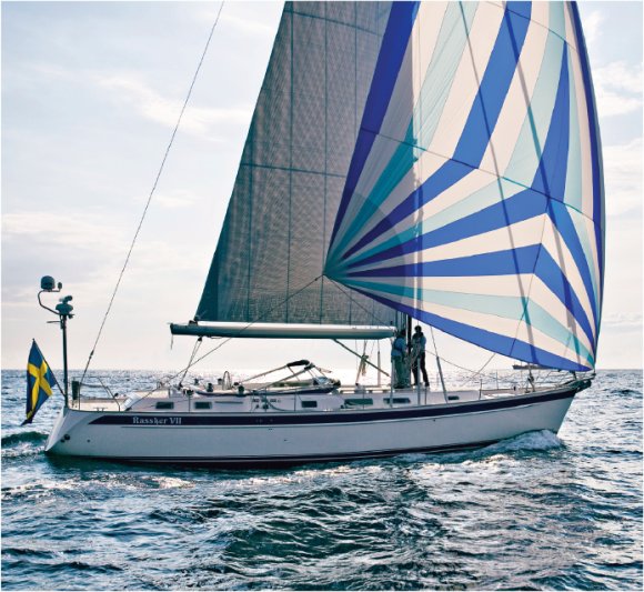 Hallberg rassy 54 sailboat under sail