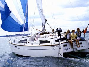 Heavenly twins sailboat under sail