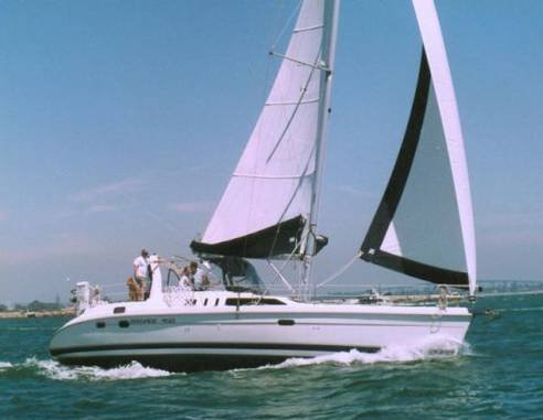 Hunter 450 passage sailboat under sail
