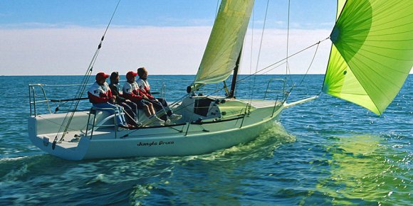 J90 sailboat under sail