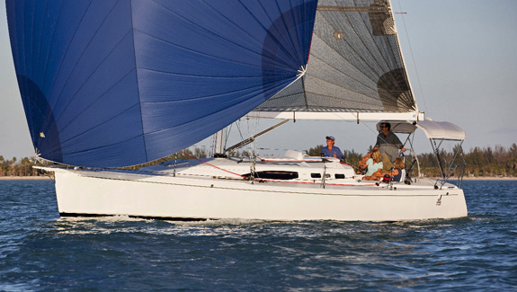 J108 sailboat under sail