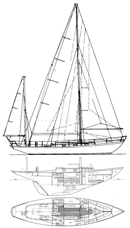 Luders 44 sailboat under sail