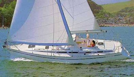 Moody 425 sailboat under sail