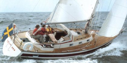 Najad 360 sailboat under sail