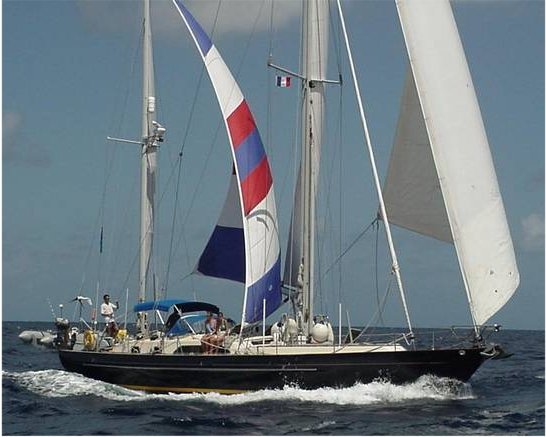 Nicholson 58 sailboat under sail