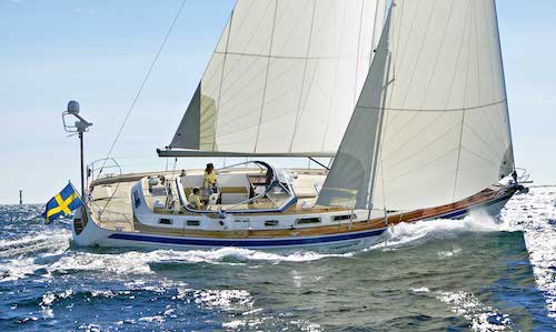 Hallberg rassy 48 sailboat under sail