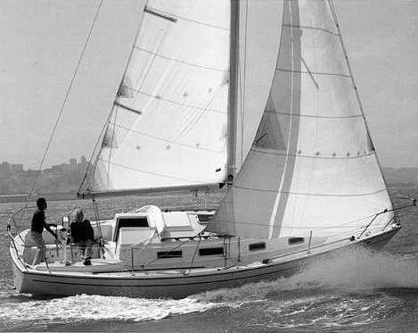 Pearson 303 sailboat under sail