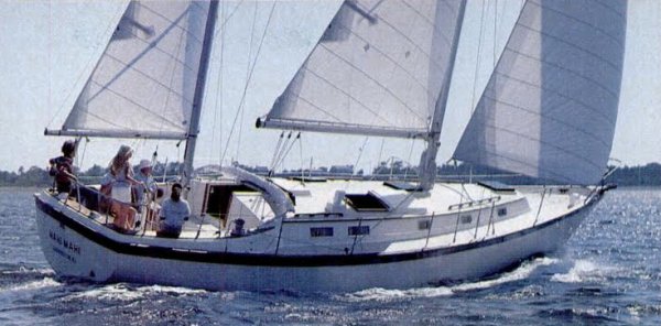Pearson 424 ketch sailboat under sail
