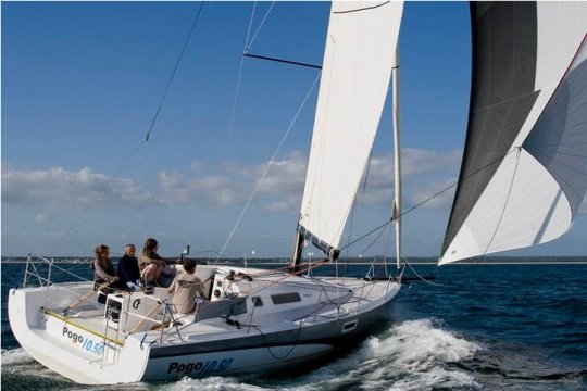 Pogo 1050 sailboat under sail