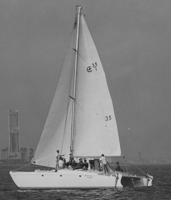 Polynesian concept sailboat under sail