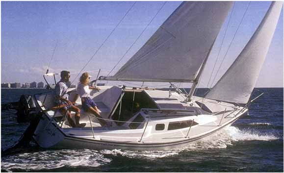 Precision 23 sailboat under sail