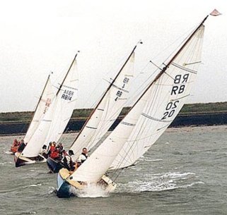 Royal burnham one design sailboat under sail