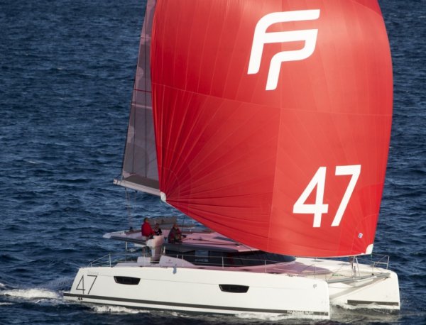Saona 47 sailboat under sail