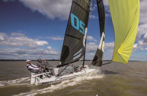 Sb20 sailboat under sail