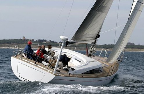 Shipman 50 sailboat under sail