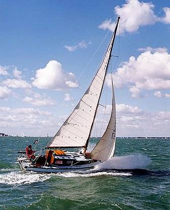 South coast one design sailboat under sail