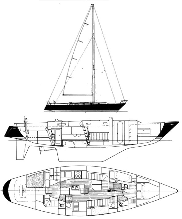 Stevens 50 sailboat under sail