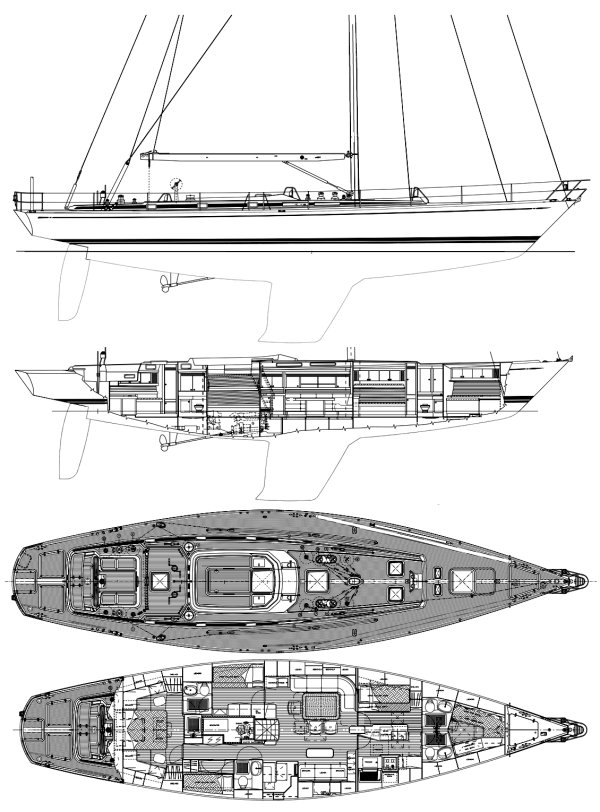 Swan 68 trad sailboat under sail