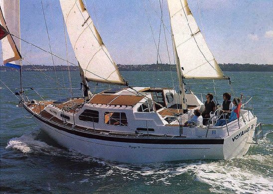 Voyager 38 trident sailboat under sail